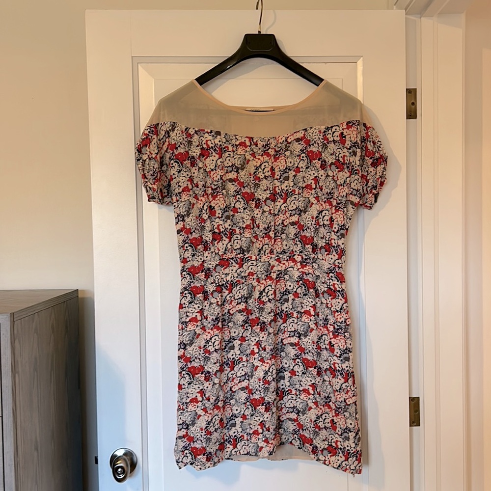 BCBG Generation Floral Mini Dress with Sheer shoulders and back panel